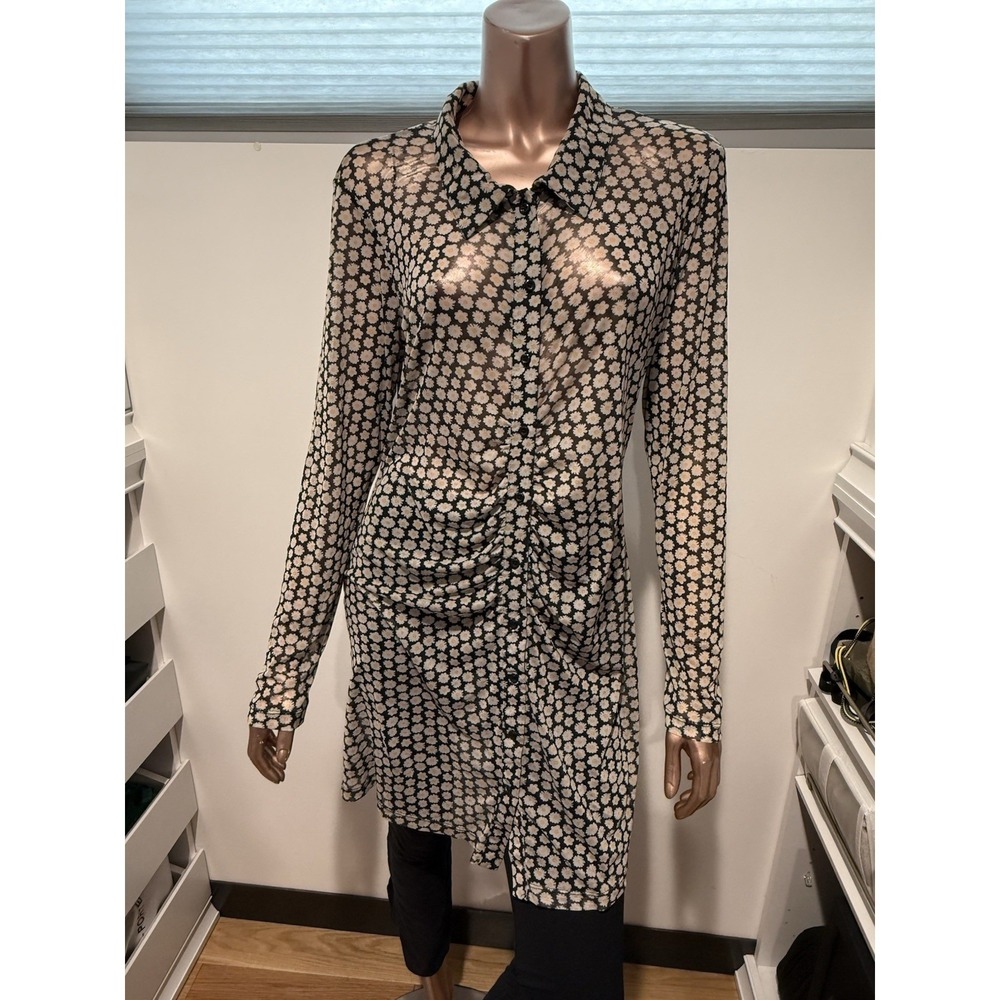 wild fable Black and Cream Polka Dot Long Sleeve Shirt Dress